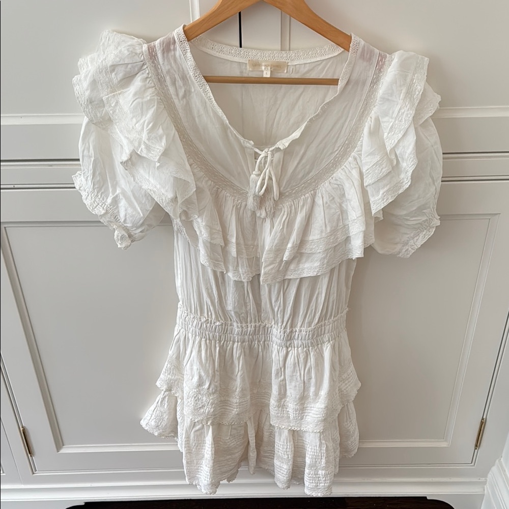 LoveShackFancy White Ruffled Mini Dress